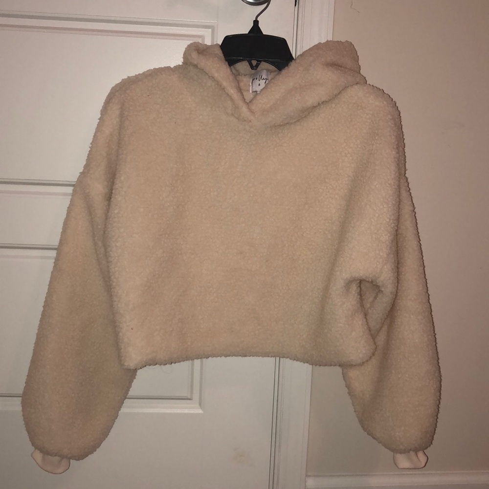 Cropped Cream Teddy Hoodie